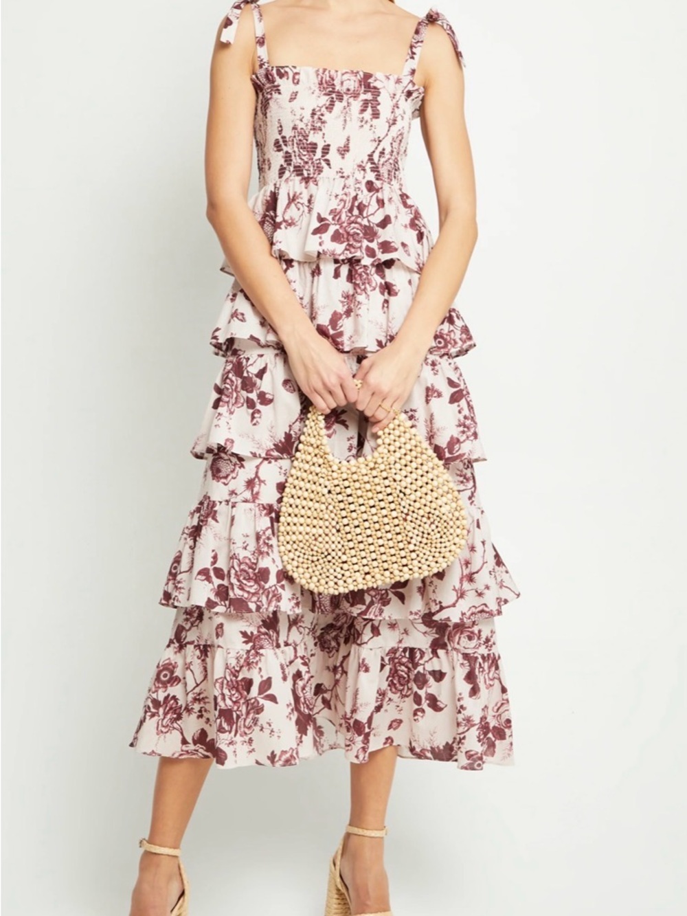 O.p.t Floral Tiered Midi Dress in Dusty Rose